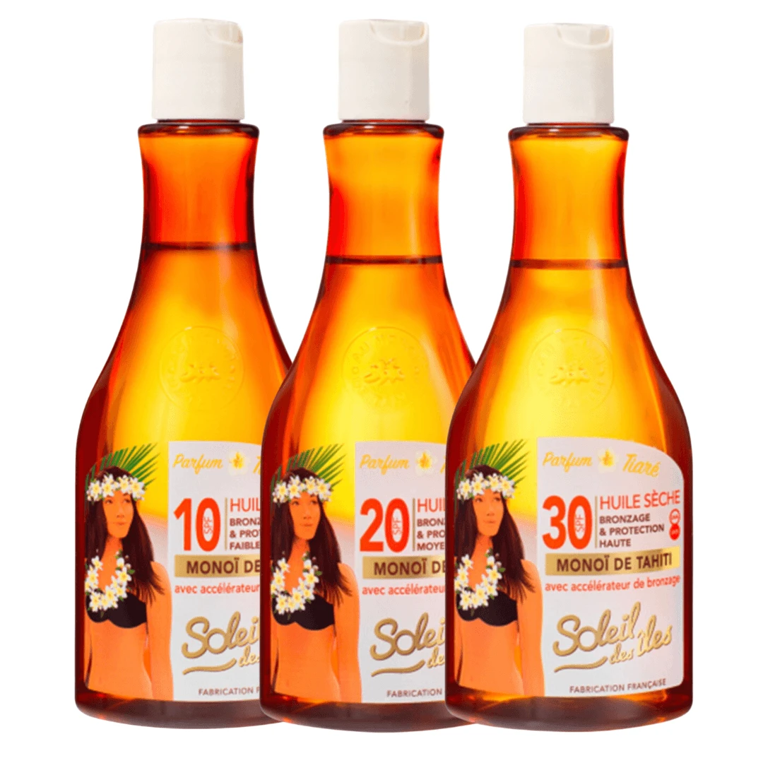 SOLEIL DES ÎLES - Huile Sèche FPS 10 / 20 / 30 Au MonoÏ De Tahiti 1 SOLEIL DES ÎLES - Huile Sèche FPS 10 / 20 / 30 Au MonoÏ De Tahiti